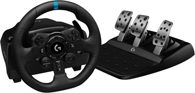 Гоночный руль и педали Logitech G923, технология обратной связи TRUEFORCE, отзывчивый дизайн, система управления стартом с двойным сцеплением, чехол из натуральной кожи на руль, для PS5 Pro, PS5, PS4, ПК - черный - версия для ОАЭ 1000036652