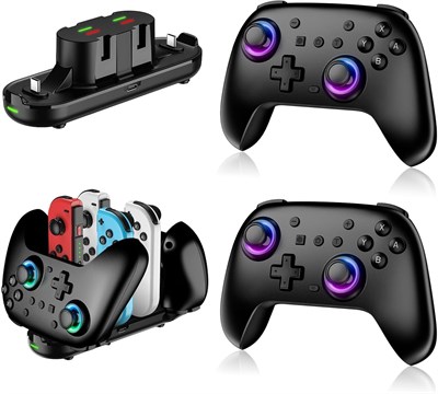 Комплект из 2 контроллеров Switch с зарядной док-станцией, RGB-подсветка/пробуждение/6-осевой гироскоп/двойная вибрация/турбо-режим/Скриншот 1000036731