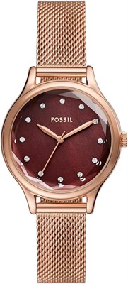 Женские наручные часы Fossil Laney с тремя стрелками и сетчатым ремешком из нержавеющей стали, красно-розовое золото 1000037268