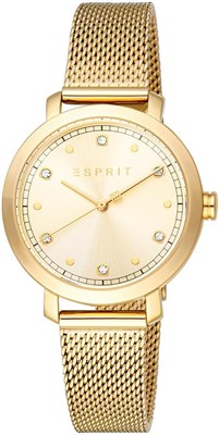 Женские аналоговые наручные часы Esprit круглой формы, корпус 32 мм, цвет золотистый/шампань 1000037301