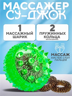 Массажный шарик с шипами Су-Джок предназначен для массажа рук и ног, также имеет две кольцевые пружины для тренировки мелкой моторики 1000038540