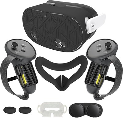 Комплект силиконовых чехлов, совместимых с аксессуарами Meta/Oculus Quest 3s, защитная лицевая накладка для VR, улучшенные накладки на контроллеры с отверстием для батареи, комплект защитных крышек для линз Quest 3s (черный) с доставкой по Душанбе, по Худ 1000040509