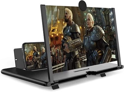 Увеличитель экрана смартфона DELFINO, усилитель HD для мобильных телефонов, подставка 14 дюймов, 3D складной усилитель для сотовых телефонов с регулируемым углом наклона, портативная конструкция с механизмом «тяни-толкай» для всех смартфонов — черный с до 1000040568
