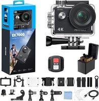 Экшн-камера AKASO EK7000 4K30FPS 20MP WiFi с EIS, 4-кратным зумом Ultra HD, водонепроницаемая (до 30 метров), с углом обзора 170 градусов, дистанционным управлением и внешним микрофоном, черная 1000030064