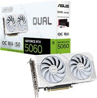 Геймерская видеокарта ASUS DUAL NVIDIA GeForce RTX 5060 OC Edition 8GB GDDR7, белого цвета, с двойной системой охлаждения, поддерживает PCIE 5.0. Модель DUAL-RTX5060-O8G-WHITE, код продукта 90YV0N15-M0NA00 1000030665