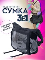 Подростковая сумка через плечо с прозрачным карманом, также может использоваться как шоппер. Цвет - черный 1000042510