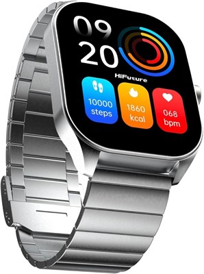 Умные часы HiFuture APEX 2,04 дюйма AMOLED из нержавеющей стали, беспроводные вызовы, отслеживание сна и здоровья, фитнес, длительный срок службы батареи (15 дней), водонепроницаемость IP67 — серебристый 1000214 - фото 494617