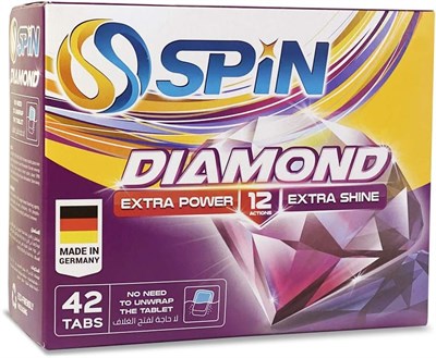 Таблетки для мытья посуды SPIN DIAMOND, 42 таблетки, экстра мощность/экстра блеск, производство ГЕРМАНИЯ 1000631 - фото 495294