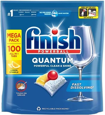 Таблетки для посудомоечной машины Finish Powerball Quantum с лимонным блеском (100 штук в упаковке) 1000650 - фото 495384