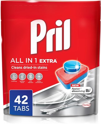 Таблетки Pril All In 1 для автоматического мытья посуды (42 таблетки), быстро растворяющиеся таблетки с глубокой очисткой и действием против засохших пятен 1000667 - фото 495460