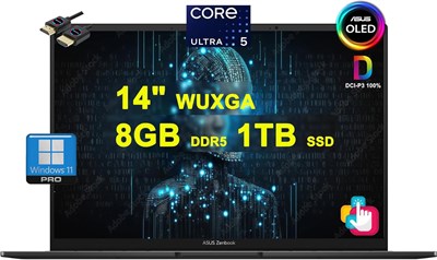 ASUS Zenbook 14 OLED AI PC Laptop | 14" WUXGA OLED Touch 550nits 100% DCI-P3 | Intel 14-core Ultra 5 125H | 8GB DDR5 1TB SSD Backlit Thunderbolt Harman/kardon Win11Pro w/DLCA Accessory 1001073 - фото 495836