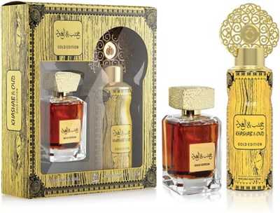 KHASHAB & OUD GOLD EDITION от ARABIYAT Подарочный набор духов из 2 предметов для унисекс, парфюмерная вода 100 мл и парфюмерный спрей 200 мл 1004395 - фото 500241