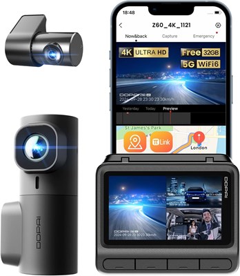 3-канальный видеорегистратор DDPAI для автомобилей, видеорегистратор 4K+2K+1080P, до 15 МБ/с, 5 ГГц, Wi-Fi6, автомобильный видеорегистратор с GPS, 32G eMMC, ночное видение AOV, монитор парковки на 20 дней, ADAS G-Sensor, максимальная поддержка 512G, Z60 ? 3430739998 - фото 500742