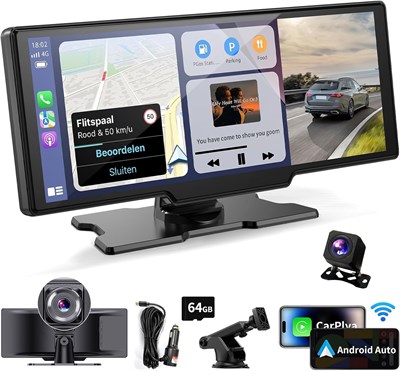 Портативный беспроводной сенсорный экран CarPlay для автомобиля: автомобильный игровой экран 4K Apple Carplay и Android Auto с видеорегистратором 4K/задней камерой 1080p/GPS-навигацией/Bluetooth/Mirror Link/AirPlay (10,26 дюйма) 1832995563 - фото 500752