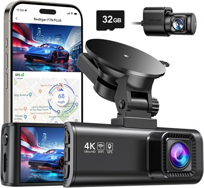 Видеорегистратор Передняя и задняя видеорегистратор 4K/2,5K Full HD Автомобильный видеорегистратор с 3,18-дюймовым IPS-экраном, Wi-Fi GPS, циклическая запись ночного видения, широкий угол обзора 170°, широкий динамический диапазон, карта емкостью 32 ГБ в  1366851466 - фото 500816
