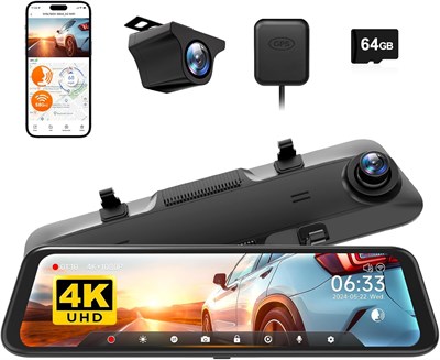WOLFBOX G850 12-дюймовая зеркальная камера заднего вида с разрешением 4K, Wi-Fi 5,8 ГГц и голосовым управлением, видеорегистратор с интеллектуальным зеркалом спереди и сзади, резервная камера с задней камерой 1080P, видеорегистратор с WDR, в комплект вход 3979490760 - фото 500841