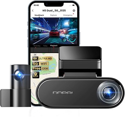 Видеорегистратор DDPAI 4K для автомобилей, передний и задний видеорегистратор 2160P + 1080P Встроенный 32G eMMC ADAS 5G WiFi GPS с управлением через приложение 24-часовой монитор парковки, N5 Dual 1029961175 - фото 500941