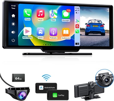 VVCAR MC26 Wireless CarPlay, Android Auto с видеорегистратором 4K/1080P спереди и сзади, автомобильная стереосистема с сенсорным экраном 9,3 дюйма и AirPlay, экран CarPlay для автомобиля, циклическая запись, навигация, бесплатная карта емкостью 64 ГБ 2577509650 - фото 501027