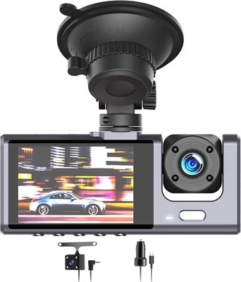 XO Dash Cam HD, видеорегистратор 3 в 1 для автомобилей, передний автомобильный видеорегистратор с G-сенсором, циклическая запись, круглосуточный мониторинг парковки, запись с вращающимся объективом спереди внутри или сзади, обнаружение движения, дисплей 2 2619910708 - фото 501096