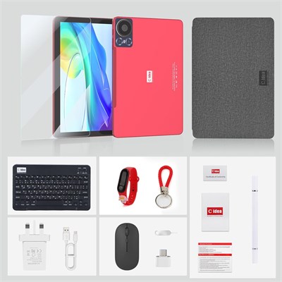 Планшет C idea 10,1 дюйма, Android 14 Tab, планшет 5G с двумя SIM-картами, 8 ГБ ОЗУ, 1 ТБ ПЗУ, аккумулятор 10 000 мАч с Bluetooth-клавиатурой, мышью и динамиком CM8300plus (красный) 1000000046 - фото 501718