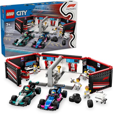LEGO City F1 Garage & Mercedes-AMG & Alpine Cars - набор игрушечных гоночных машин Формулы 1 с 2 водителями и 4 минифигурками механиков - подарки для мальчиков и девочек от 7 лет или взрослых фанатов - 60444 1000000248 - фото 502639