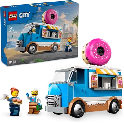 Игрушечный грузовик с пончиками LEGO City с 2 минифигурками - Креативные строительные игрушки для мальчиков и девочек от 5 лет - Мобильная стойка с едой с аксессуарами - Забавные идеи подарков на дни рождения и праздники - 60452 1000000286 - фото 502854