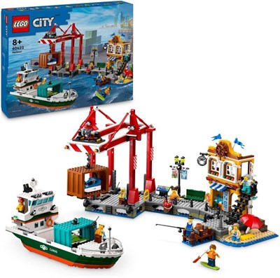 LEGO City Seaside Harbour с набором грузового судна, развивающая игрушка для строительства порта для детей, мальчиков и девочек в возрасте от 8 лет и старше, модель контейнерного крана и лодки с 8 минифигурками, идея подарка на Рамадан 60422 1000000401 - фото 503228