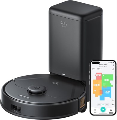 Робот-пылесос eufy Clean X8 Pro со шваброй и станцией самоочистки, Twin-Turbine™ 2?4000 Па, роликовой щеткой Active Detangling™ и лазерной навигацией iPath™ для шерсти домашних животных 1000000970 - фото 503550