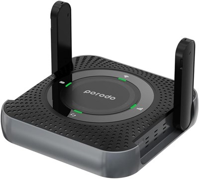 Портативный маршрутизатор Porodo 4G/LTE для дома и улицы со слотом для Micro-Sim, 12 часов работы, 100 Мбит/с LAN, радиус действия 40 метров, зимняя коллекция, легкий дизайн, беспроводной маршрутизатор - черный/серый 1000001361 - фото 505234