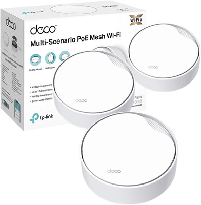 TP-Link Deco X50-PoE AX3000 Whole Home Mesh Wi-Fi 6 System with PoE, Dual-Band, AI-Driven Mesh, cover up to 6,500 ft2, Connect up to 150 devices, 1.0 GHz Dual-Core CPU, HomeShield, Pack of 3 1000001402 - фото 505424