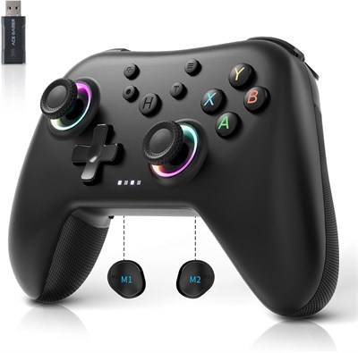 Беспроводной Bluetooth-контроллер AceGamer Aurora 2.4G для ПК с Windows/Switch/Stem/iOS/Android? Геймпад, джойстик для ПК с эффектом Холла, программируемая кнопка «Назад», линейный резонансный привод (черный) 1000001523 - фото 505949