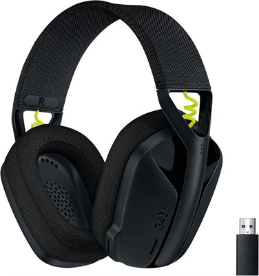 Беспроводная игровая гарнитура Logitech G435 Lightspeed & Bluetooth — сверхлегкие полноразмерные наушники весом 165 г, встроенные микрофоны, аккумулятор на 18 ч, совместимость с Dolby Atmos, ПК, PS4, PS5, мобильными устройствами — черный цвет 1000001570 - фото 506164