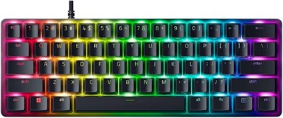 Компактная игровая клавиатура Razer Huntsman Mini 60%: фиолетовые переключатели, щелкающие оптико-механические переключатели, колпачки клавиш Doubleshot PBT, съемный кабель USB-C, раскладка US - черный 1000001609 - фото 506339