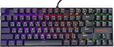 Компактная механическая игровая клавиатура Redragon KUMARA K552-RGB с арабской и английской раскладкой, без цифрового блока, с тактильными синими переключателями - 87 клавиш с подсветкой Anti-Ghosting, 19 режимов подсветки - черная (?????? ????? ????????) 1000001704 - фото 506768