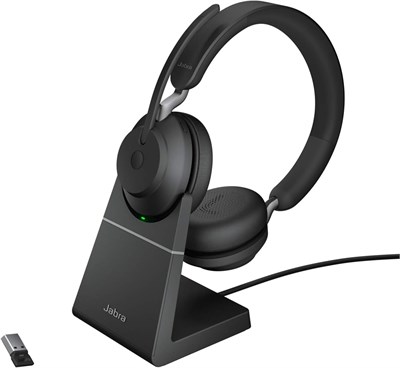 Беспроводная гарнитура для ПК Jabra Evolve2 65 с зарядным устройством — сертифицированные UC стереонаушники с шумоподавлением и долговечным аккумулятором — Bluetooth-адаптер USB-A — черный 1000001713 - фото 506809