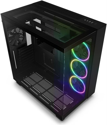 Корпус NZXT H9 Elite Dual-Chamber ATX Mid-Tower для игрового ПК — Включает 3 вентилятора F120 RGB Duo по 120 мм с контроллером — Стеклянные передняя, ??верхняя и боковые панели — Поддержка радиатора 360 мм — Управление кабелями — Черный 1000001972 - фото 507985