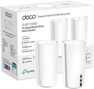 Система TP-Link Deco XE200 AXE11000 Whole Home Mesh Wi-Fi 6E, трехдиапазонный Wi-Fi, гигабитные порты, управляемая искусственным интеллектом Mesh, покрытие до 6500 кв. футов, подключение до 200 устройств, четырехъядерный процессор 2,2 ГГц, HomeShield, упа 1000002397 - фото 509878
