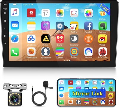 EKAT 10,1-дюймовая автомобильная стереосистема Android Double Din, [1G+32G] сенсорный экран Android-радио с беспроводным и проводным Mirror Link/1080P/EQ/WiFi/SWC/Bluetooth + камера заднего вида+микрофон 1000002518 - фото 510445