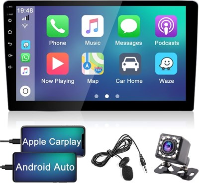 Автомобильная стереосистема MrSmart Apple CarPlay Double Din с Android Auto, 9-дюймовым сенсорным экраном HD, автомобильным радио с Bluetooth, Wi-Fi, FM-радио, Mirror Link, USB с поддержкой камеры заднего вида, внешним микрофоном 1000002546 - фото 510581