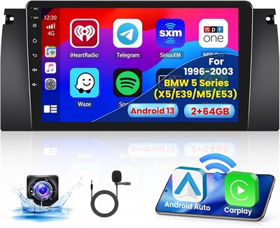 Inefala 2+64G Android 13 CarPlay автомобильное стерео радио для BMW 5 серии (X5/E39/M5/E53) 1996-2003, 9-дюймовый сенсорный экран HD, совместимый с Android Auto, AHD камера заднего вида, Mirror Link, GPS, WiFi, FM RDS 1000002657 - фото 511098