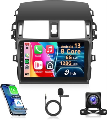 Автомобильная стереосистема Rimoody 4G 64G Android для Toyota Corolla 2009-2013 с беспроводным Apple Carplay и Android Auto, 9-дюймовый 8-ядерный радиоприемник Bluetooth FM/AM/RDS WiFi GPS DSP Voice Assistant + камера заднего вида 1000002694 - фото 511276
