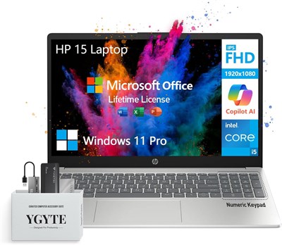 Ноутбук HP 15.6 2025 года выпуска, ноутбук с 10-ядерным процессором Intel i5 для офиса, бизнес-ноутбук для студентов колледжей, 15-дюймовый FHD-дисплей, 32 ГБ ОЗУ, 1,5 ТБ памяти (1 ТБ SSD+512 ГБ PSSD), Windows 11 Pro Copilot AI, цифровая клавиатура, USB-C 1000002948 - фото 512519