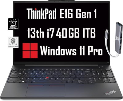 Ноутбук Lenovo ThinkPad E16 Business (16-дюймовый FHD+ с антибликовым покрытием, Intel 13-го поколения 10-Core i7-1355U, 40 ГБ ОЗУ, 1 ТБ SSD), подсветка, сканер отпечатков пальцев, IST Hub, веб-камера FHD, Ethernet, Wi-Fi 6, Win 11 Pro, черный 1000002973 - фото 512638