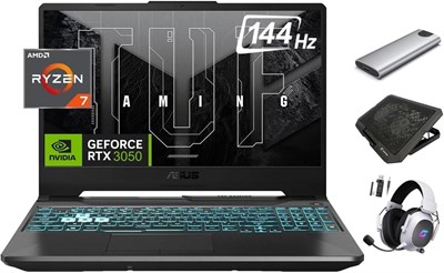 Ноутбук ASUS TUF 2024 A15 Gaming Laptop, 15.6" 144 Гц FHD, 8-ядерный Ryzen 7 7435HS (Beats i7-13620H), NVIDIA RTX 3050 GPU, 32 ГБ ОЗУ, 2 ТБ SSD + 256 ГБ Portable SSD, RGB KB, RJ45, клавиатура, игровой комплект, Win 11 1000003080 - фото 513160
