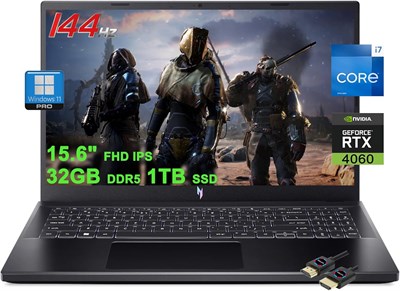 Игровой ноутбук acer Nitro V 15 | 15,6-дюймовый FHD IPS 144 Гц | 10-ядерный процессор Intel i7-13620H | 32 ГБ DDR5 1 ТБ SSD | GeForce RTX 4060 | Подсветка USB-C Win11Pro с аксессуаром DLCA 1000003081 - фото 513165