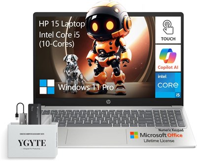 Ноутбук HP 2025 15,6 с сенсорным экраном, Intel 10-Core i5, ноутбук с сенсорным экраном 15 дюймов, 16 ГБ ОЗУ, 1,5 ТБ памяти (1 ТБ SSD+512 ГБ PSSD), Windows 11 Pro Lifetime Office, цифровая клавиатура, YGYTE 1000003197 - фото 513725