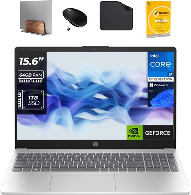Ноутбук HP Business Laptop 15,6" - Intel i7-1355U 13-го поколения, графика Nvidia MX570 2 ГБ, 64 ГБ ОЗУ, 1 ТБ SSD, Win11 Pro, HD веб-камера (включает подставку для ноутбука 1st Wave + мышь + антивирус + коврик для мыши) 15-FD0068NE 1000003219 - фото 513831
