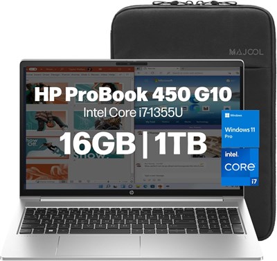 Ноутбук HP ProBook 450 G10 Business, 15,6-дюймовый дисплей FHD, ноутбук для дома и бизнеса, Intel i7 1355U (10 ядер), 16 ГБ ОЗУ, 1 ТБ SSD, веб-камера, клавиатура с подсветкой, Wi-Fi 6, Win 11 Pro HP BAG (UBGRADE) 1000003308 - фото 514262