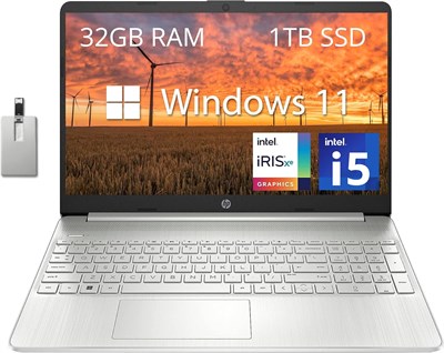 Ноутбук HP 15,6" FHD, Intel i5-1135G7, 32 ГБ DDR4 RAM, 1 ТБ PCIe SSD, Intel Iris Xe Graphics, HD веб-камера, стереодинамики, Windows 11, серебристый, USB-карта 32 ГБ 1000003387 - фото 514643