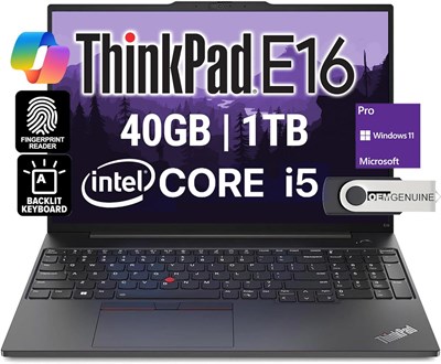 Оригинальный Lenovo ThinkPad E16, WUXGA 16'' IPS, Intel Deca Core i5-1335U (Beats i7-1255U), 40 ГБ ОЗУ, 1 ТБ NVMe, FP, клавиатура с подсветкой, WiFi 6 + BT, RJ-45, веб-камера FHD, W11P, бизнес-ноутбук (обновленный) 1000003535 - фото 515365